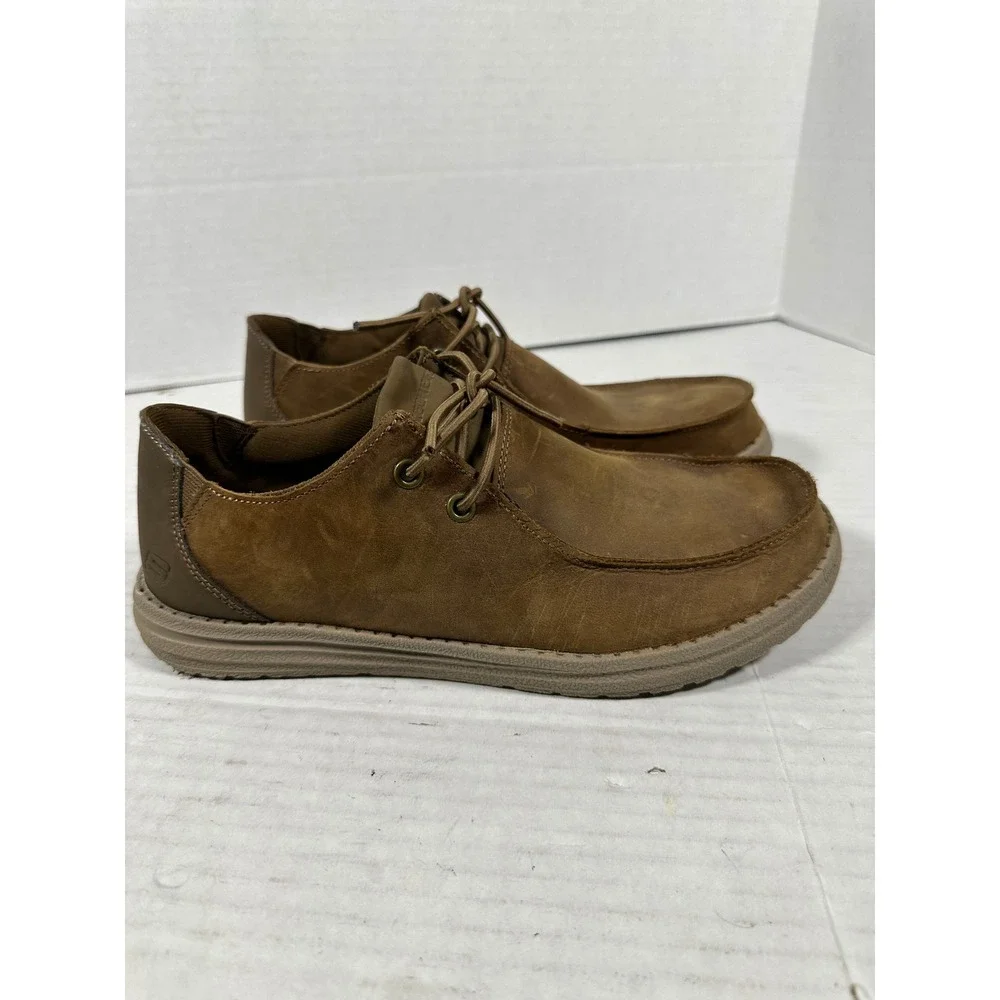 Skechers Mens Relaxed Fit Memory‎ Foam Leather Moc Toe Shoes Brown 210107 Size 8